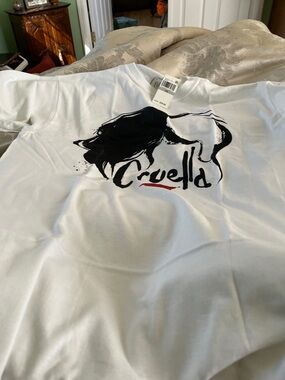 Disney White Short Sleeve Cruella Graphic Tee with Black & Red Artwork